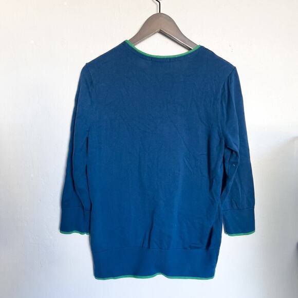 Lands End Dapper Dog Puppy 3/4 Sleeve Knit Sweater Blue Medium Classic Preppy - Picture 2 of 6